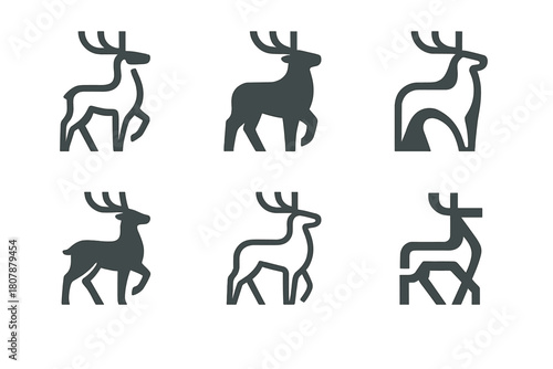 Scandinavian Reindeer Emblems. Scandinavian style. Icon set. Set Logo of Scandinavian style: abstract reindeer form. harmonious logo variations of the same
