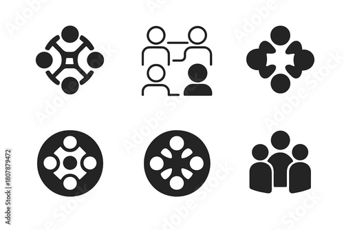 Teamwork Logo Variations. Close-knit group. Icon set. Set Logo of Close-knit group: Teamwork emblem. harmonious logo variations of the same emblematic concept