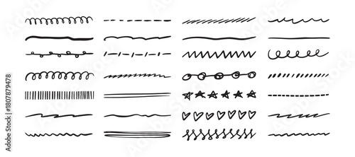 Hand Drawn Line doodle Set Black. Drawing border collection