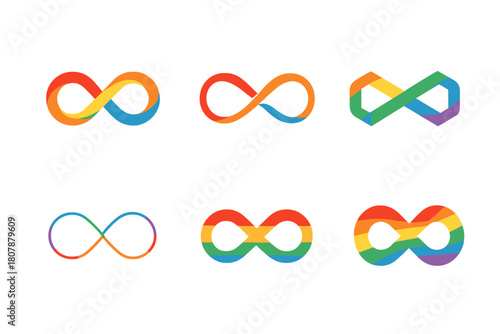 Pride Icon Variations. Pride. Icon set. Set Logo of pride: rainbow infinity loop. harmonious logo variations of the same emblematic concept, each