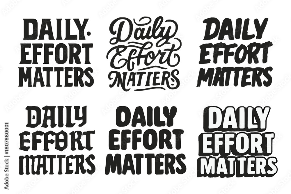 Obraz premium Diverse Lettering Styles. Effort creates results. Set lettering. harmonious lettering variations of the same emblematic concept, each with different artistic