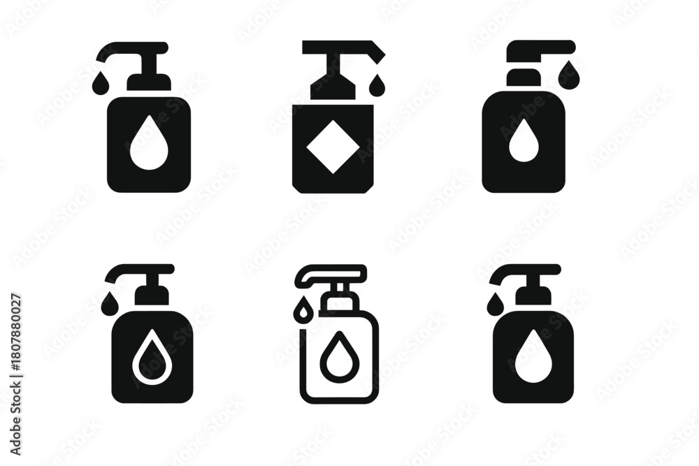 Fototapeta premium Restroom Hygiene Icons. Public restroom hygiene. Icon set. Set Logo of Public restroom hygiene: toilet with cleanliness sparkle. harmonious logo variations of