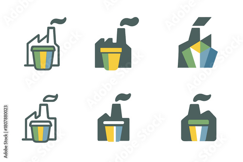 Industrial Waste Icons. Reducing industrial pollution through waste management. Icon set. Set Logo of reducing industrial pollution through waste management: