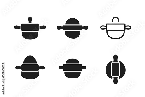 Home Cooking Logos. Home cooking. Icon set. Set Logo of home cooking: cutting board with knife and vegetables. harmonious logo variations of the same