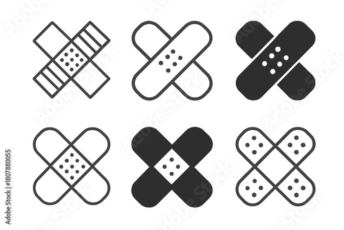 Bandage Logo Variations. Bandages and gauze. Icon set. Set Logo of bandages and gauze: adhesive bandage strip with perforations. harmonious logo variations of