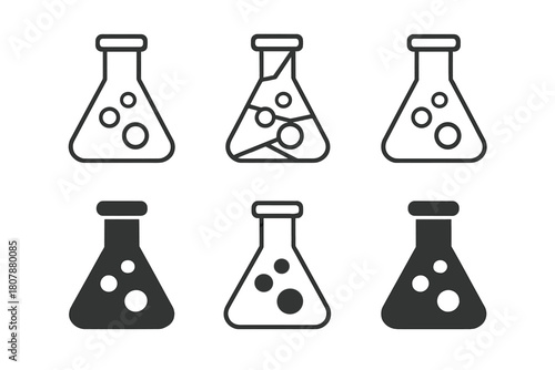 Laboratory Bottle Logos. Chemical composition. Icon set. Set Logo of Laboratory Bottle: Sealed container. Abstract geometric, Stylized detail, Minimal outline,