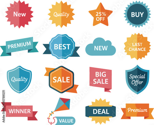 Collection of promotional badges labels and stickers for marketing vector
