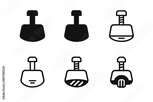 Roller Skate Stopper Logos. Roller skate stopper. Icon set. Set Logo of roller skate stopper: brake block with bolt. harmonious logo variations of the same