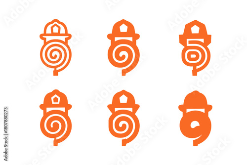 Firefighter Logo Variations. Firefighter. Icon set. Set Logo of Firefighter: Ladder. harmonious logo variations of the same emblematic concept