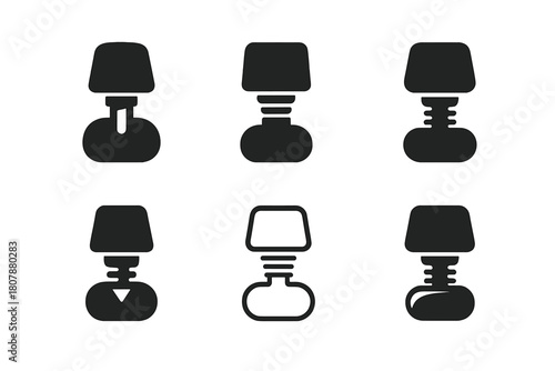 Roller Skate Stopper Logos. Roller skate stopper. Icon set. Set Logo of roller skate stopper: brake block with bolt. harmonious logo variations of the same