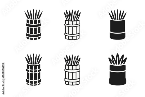 Toothpick Holder Logos. Toothpick Holder. Icon set. Set Logo of Toothpick Holder: glass jar with wooden lid. harmonious logo variations of the same emblematic