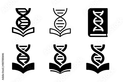 Scientific Archiving Logos. Cultural, historical, and scientific preservation efforts. Icon set. Set Logo of scientific archiving: DNA strand. harmonious logo