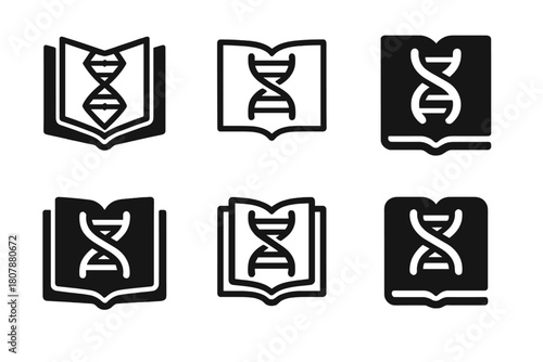 Scientific Archiving Logos. Cultural, historical, and scientific preservation efforts. Icon set. Set Logo of scientific archiving: DNA strand. harmonious logo