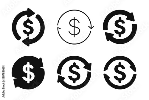 Securities Icon Set. Bonds and securities. Icon set. Set Logo of secure exchange: arrows circling a currency symbol. harmonious logo variations of the same