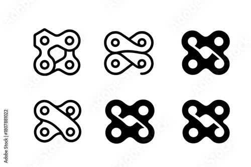 Bicycle Logo Variations. Person on bicycle. Icon set. Set Logo of person on bicycle: silhouette of cyclist in motion within circular frame. harmonious logo