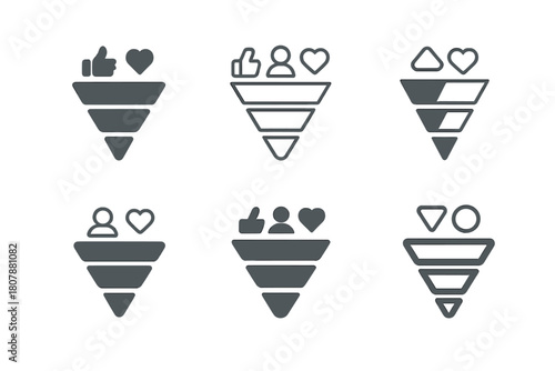 Social Media KPI Icons. Social media KPIs list. Icon set. Set Logo of Social media KPIs list: follower growth arrow. harmonious logo variations of the same