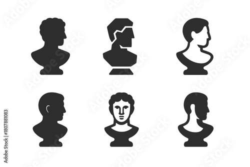 Sculpture Icon Variations. Stone carvings. Icon set. Set Logo of Stone carvings: Sculpture bust. harmonious logo variations of the same emblematic concept,