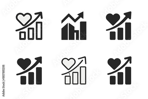 Social Media KPIs Icons. Social media KPIs list. Icon set. Set Logo of Social media KPIs list: engagement rate chart. harmonious logo variations of the same