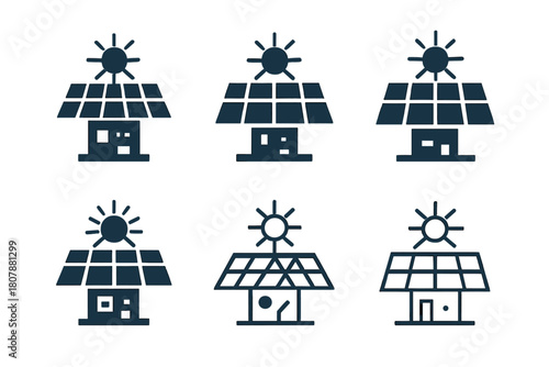 Solar Energy Logos. Solar power plants. Icon set. Set Logo of solar power plants: control and monitoring system. harmonious logo variations of the same