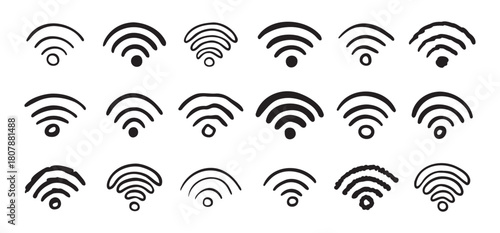 Hand drawn wifi icon set. doodle wi fi sign collection. Drawing Wi-Fi