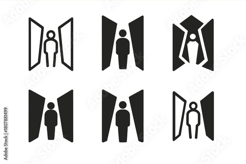 Depression Wall Icon Set. Wall of depression closing in around a figure. Icon set. Set Logo of wall of depression closing in around a figure: maze walls