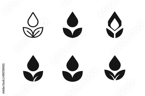 Eco-friendly Irrigation Logos. Eco-friendly irrigation. Icon set. Set Logo of eco-friendly irrigation: rainwater collection barrel system. harmonious logo
