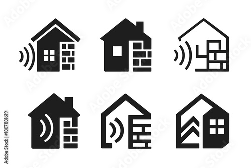 Soundproofing Logo Variations. Soundproofing home spaces. Icon set. Set Logo of soundproofing home spaces: insulated window. harmonious logo variations of the
