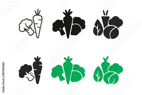 Nutrient Food Logos. Nutrient-rich foods. Icon set. Set Logo of Nutrient-rich foods: Fresh vegetables. harmonious logo variations of the same emblematic