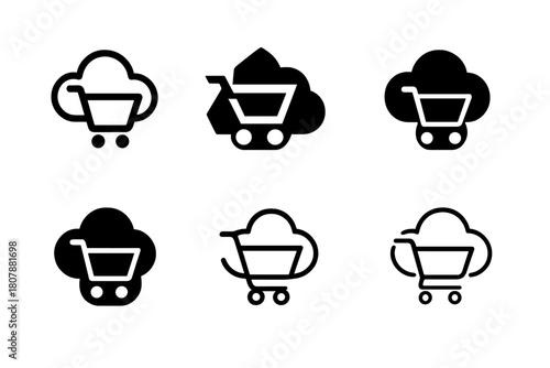 Cart Abandonment Icons. shopping cart abandonment. Icon set. Set Logo of shopping cart abandonment: cart disappearing into cloud. harmonious logo variations of