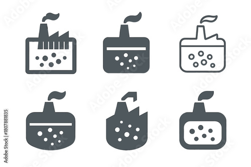 Industrial Clean-Up Icons. Reducing industrial pollution through waste management. Icon set. Set Logo of reducing industrial pollution through waste