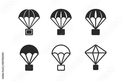 Parachute Logo Variations. Parachute. Icon set. Set Logo of Parachute: Parachute pack ready for jump. harmonious logo variations of the same emblematic