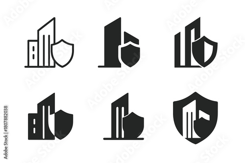 Disaster-Ready Architecture Icons. Architecture for disaster preparedness and recovery. Icon set. Set Logo of architecture for disaster preparedness and