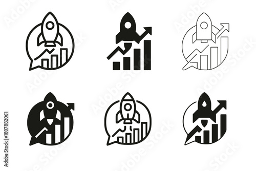 Startup Marketing Icons. Marketing strategies for startups and small businesses. Icon set. Set Logo of marketing strategies for startups and small businesses: