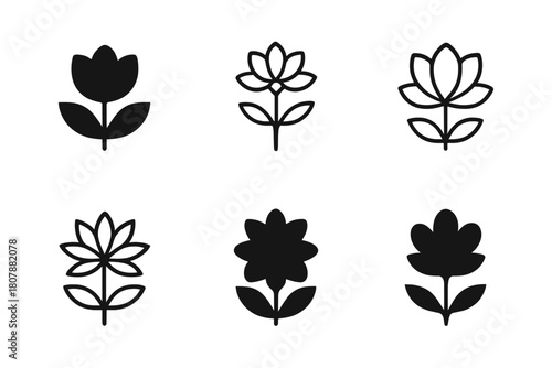 Nature's Inspiring Icons. The power of nature to inspire creativity and calmness. Icon set. Set Logo of nature?s power: blooming flower symbolizing peace and
