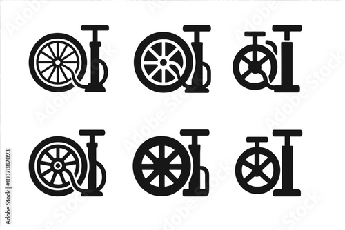 Bicycle Repair Icons. fixing a bicycle. Icon set. Set Logo of fixing a bicycle: oiling the bike chain. harmonious logo variations of the same emblematic