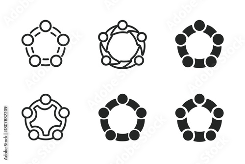Community Unity Logos. Community unity. Icon set. Set Logo of Community Unity: interconnected hands forming a circle. harmonious logo variations of the same