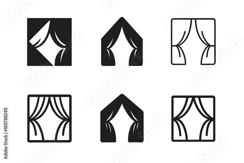 Stylish Bedroom Logos. Upgrading your bedroom with stylish decor. Icon set. Set Logo of upgrading your bedroom with stylish decor: modern bed frame. harmonious