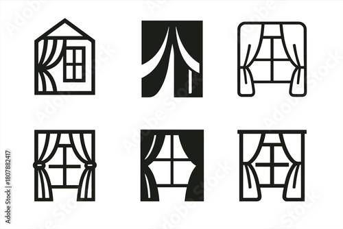 Stylish Bedroom Logos. Upgrading your bedroom with stylish decor. Icon set. Set Logo of upgrading your bedroom with stylish decor: modern bed frame. harmonious