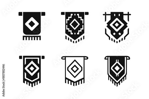 Stylish Bedroom Icons. Upgrading your bedroom with stylish decor. Icon set. Set Logo of upgrading your bedroom with stylish decor: minimalist nightstand.