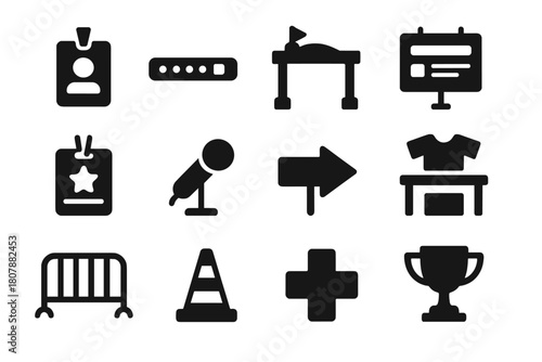 Festival Line Icons. Festival Atmosphere. Line icon set of Festival Atmosphere: tent, lantern, flag string, bonfire, food stall, people crowd, drum, guitar,