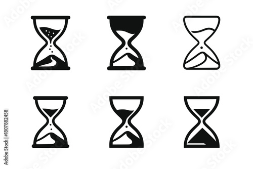 Shifting Sands Logos. Shifting Sands. Icon set. Set Logo of Shifting Sands: hourglass pouring grains into a dune. harmonious logo variations of the same
