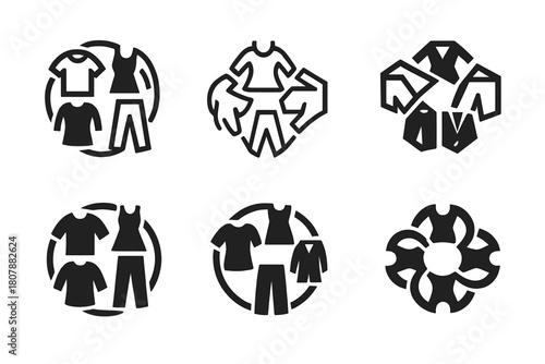 Diverse Fashion Icons. Diversity in fashion. Icon set. Set Logo of diversity in fashion: global fashion motif with cultural patterns. harmonious logo