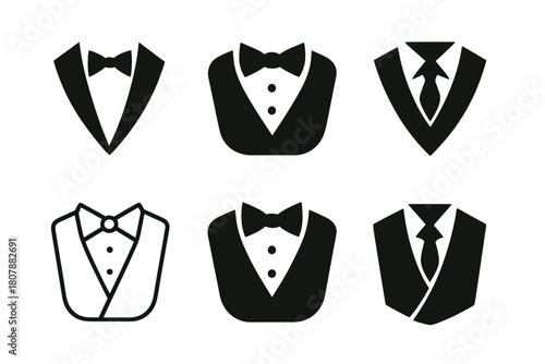 Suit Logo Variations. Wearing suit. Icon set. Set Logo of wearing suit: person silhouette straightening cuffs on blazer. harmonious logo variations of the same