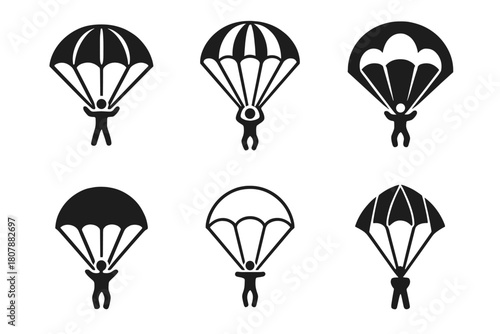 Parachute Logo Variations. Parachute. Icon set. Set Logo of Parachute: Parachute pack ready for jump. harmonious logo variations of the same emblematic