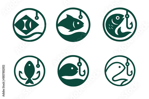 Sustainable Seafood Logos. Sustainable seafood and responsible fishing practices. Icon set. Set Logo of Sustainable seafood and responsible fishing practices: