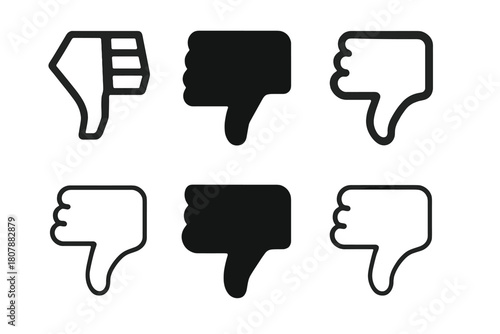 Thumbs Down Icons. Feedback tone perception. Icon set. Set Logo of Thumbs Down: Constructive criticism. Abstract geometric, Filled silhouette, Flat solid,