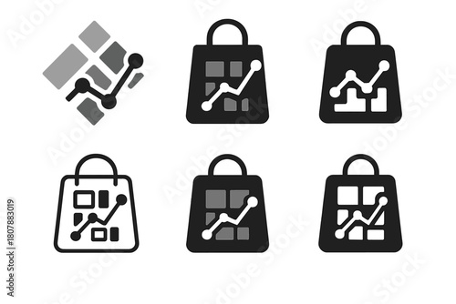 Retail Trend Logos. Retail trend graph. Set Logo of Retail trend graph: Conversion rate curve. Icon set. harmonious logo variations of the same emblematic