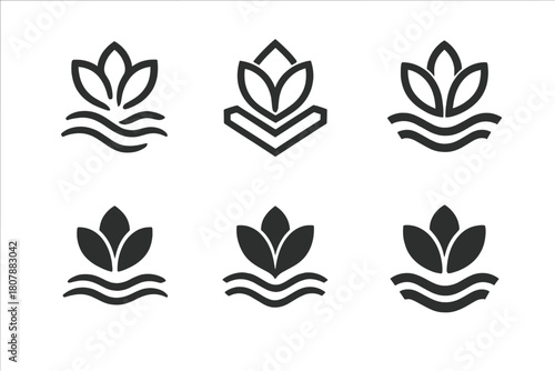 Aromatherapy Logo Variations. Aromatherapy. Icon set. Set Logo of aromatherapy: essential oil bottle with gentle vapor lines. harmonious logo variations of the