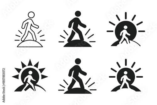 Migrant Rights Logos. Migrant rights. Icon set. Set Logo of Migrant Rights: open door leading to a brighter horizon. harmonious logo variations of the same