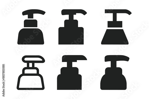 Shampoo Cap Icon Set. Shampoo bottle cap. Icon set. Set Logo of shampoo bottle cap: child-resistant push-down-and-turn cap. harmonious logo variations of the
